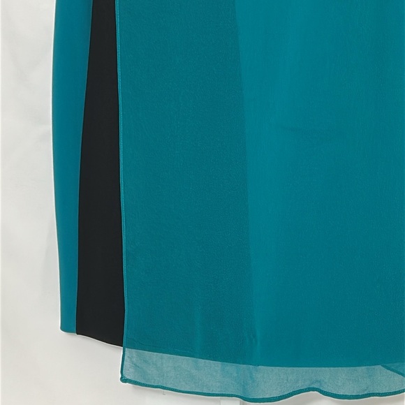 Donna Karan Women’s Size 12 Teal Black Sleeveless Layered Sheer Front Dress - Picture 6 of 11